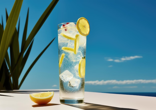 Un Tom Collins fotografato all'aperto in una giornata soleggiata, catturandone l'atmosfera estiva