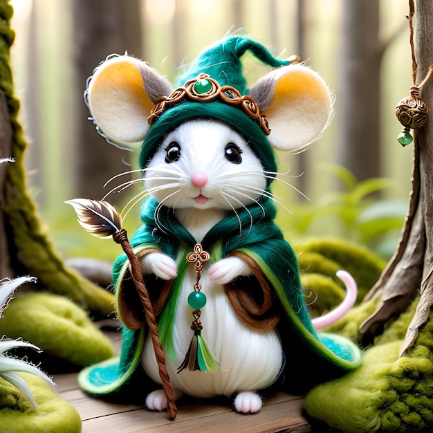 un topo con un cappello verde e una sciarpa verde con un topo su di esso