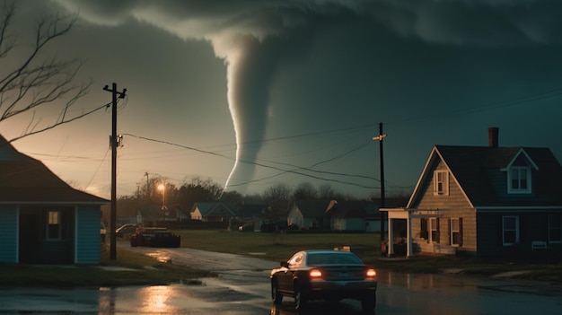 Un tornado è visto in un quartiere residenziale.