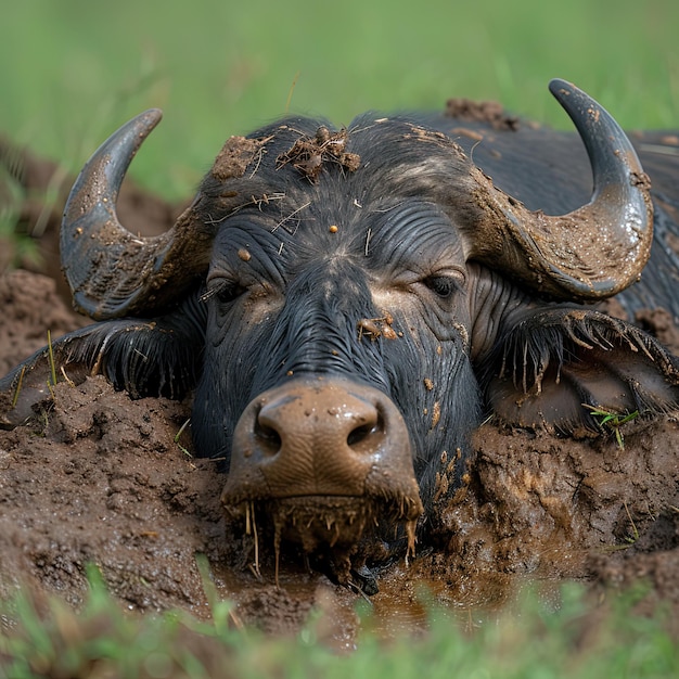 un toro che sta sdraiato nel fango