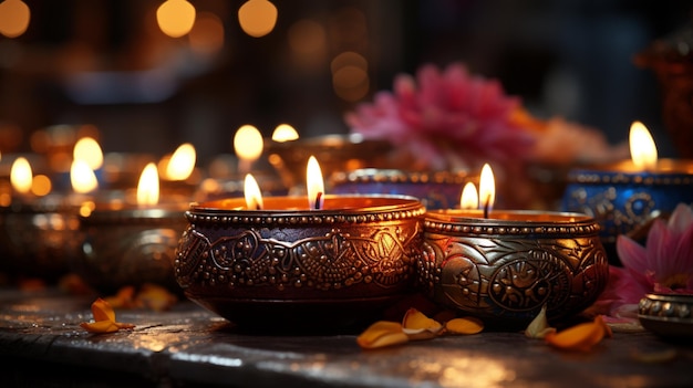 Un tradizionale festival indiano Diwali festival design Diwali con lampade a candela