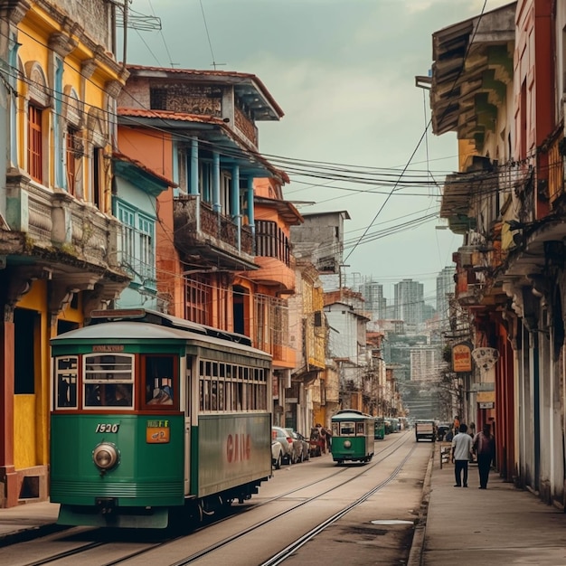 Un tram su una strada in una città