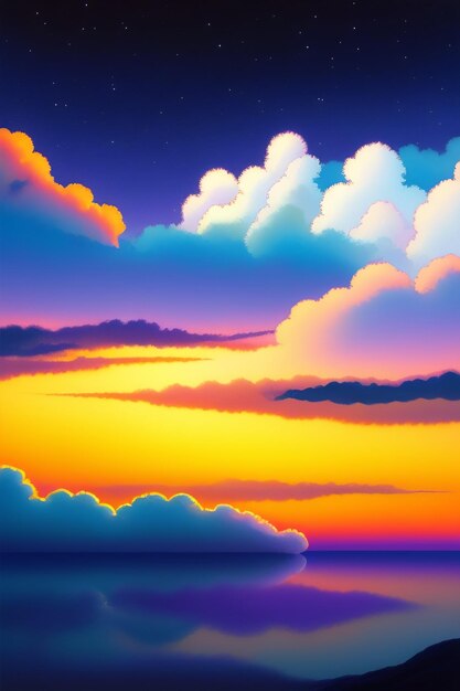 Un tramonto colorato con le nuvole e il cielo sullo sfondo.