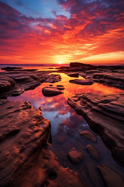 Un tramonto colorato con le rocce e il cielo sullo sfondo