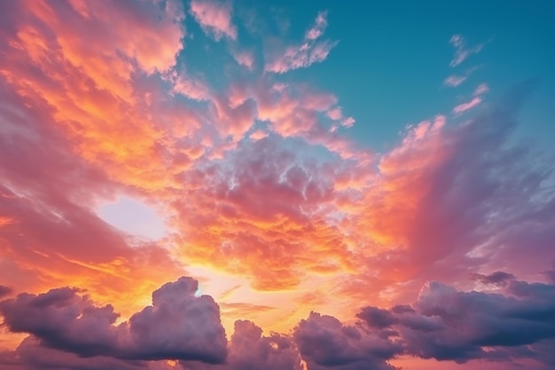 Un tramonto colorato con nuvole nel cielo