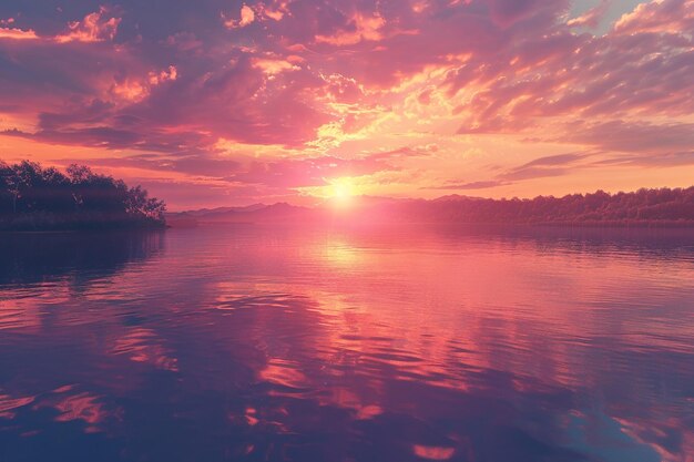 Un tramonto colorato su un lago calmo