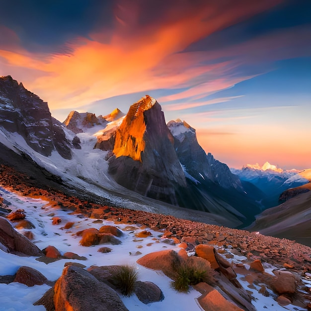 Un tramonto con le montagne sullo sfondo