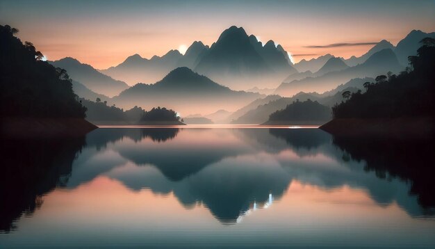 Un tramonto con montagne e nuvole sullo sfondo