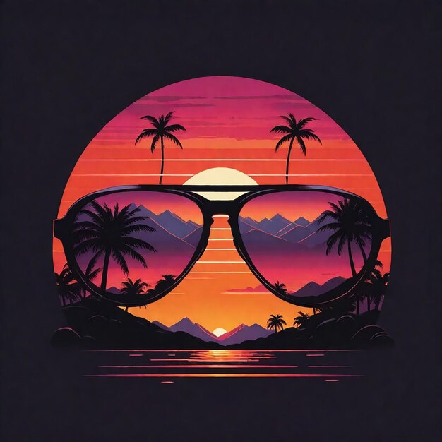 un tramonto con palme e montagne sullo sfondo