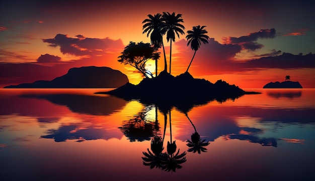 Un tramonto con palme sull'isola