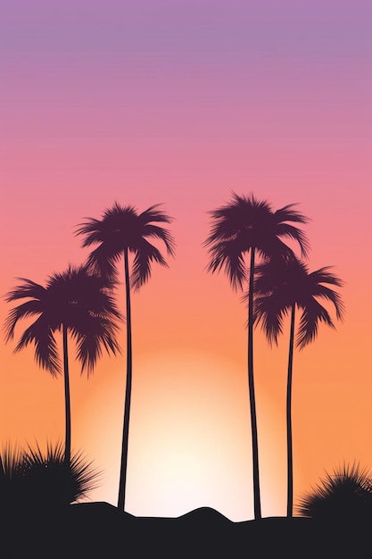 Un tramonto con palme sulla spiaggia