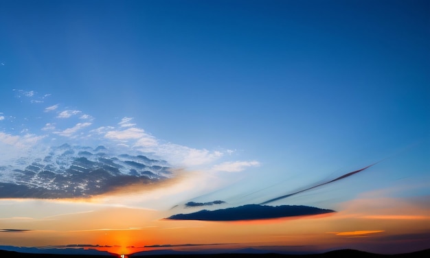 Un tramonto con un cielo azzurro e nuvole