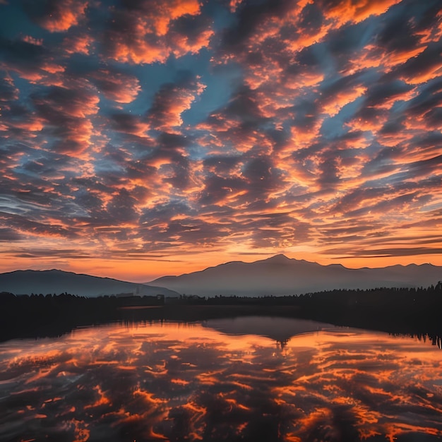 Un tramonto con una montagna sullo sfondo