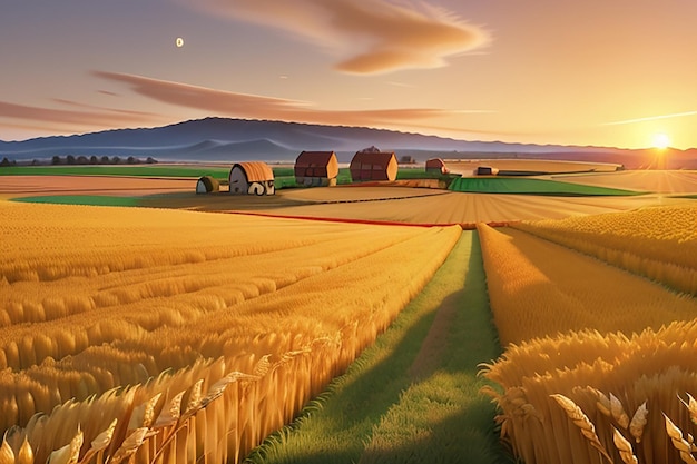Un tramonto dorato sul campo di grano