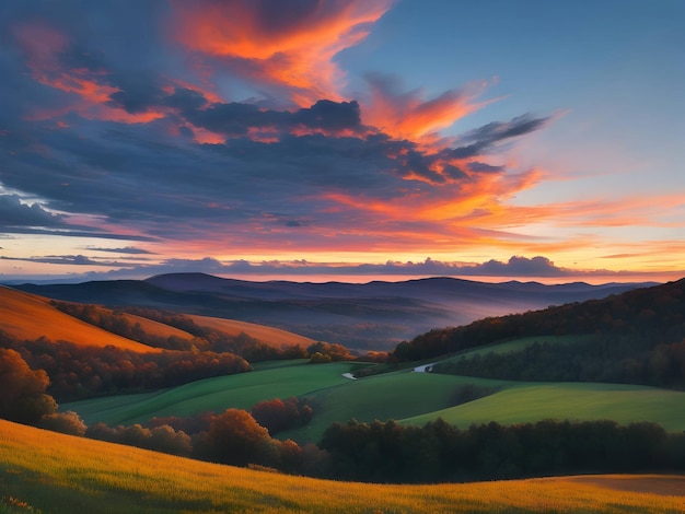 Un tramonto dorato tra le nuvole montagna Generativo ai