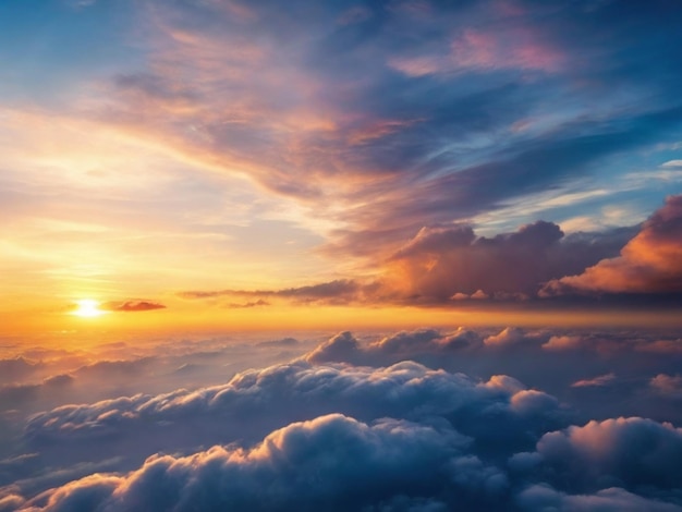 un tramonto è visto sopra le nuvole e il sole sta tramontando