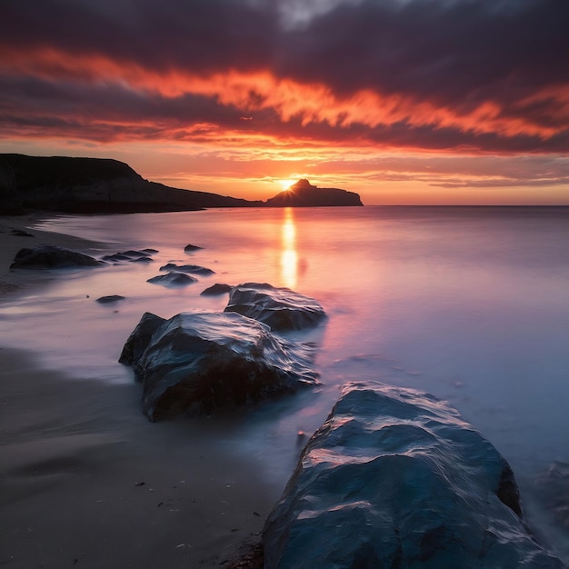 Un tramonto mozzafiato a Duckpool Bay vicino a Bude, North Cornwall, Regno Unito
