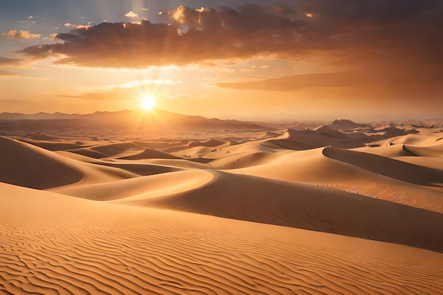 Un tramonto nel deserto con il sole che tramonta sul deserto