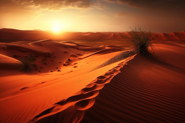 Un tramonto nel deserto con il sole che tramonta