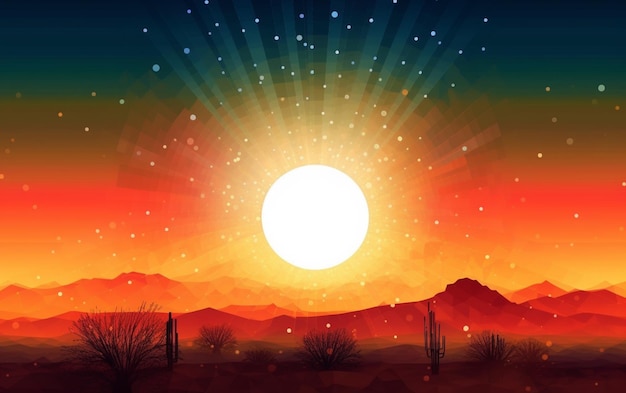 Un tramonto nel deserto con un sole sullo sfondo