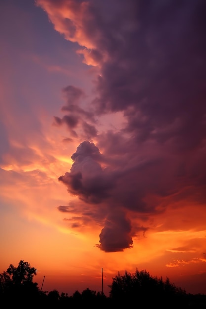 Un tramonto rosa con una nuvola colorata