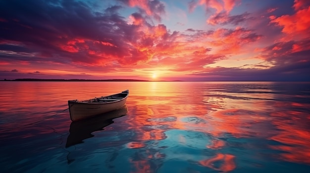 Un tramonto sopra l'oceano con un cielo colorato e nuvole