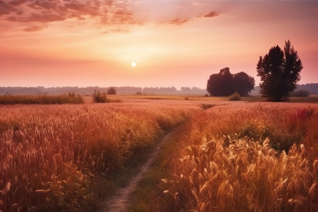 Un tramonto su un campo di grano