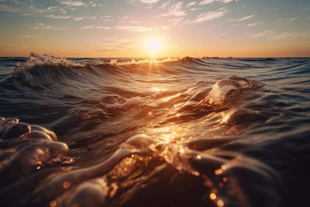 Un tramonto sull'oceano con il sole che tramonta dietro di esso