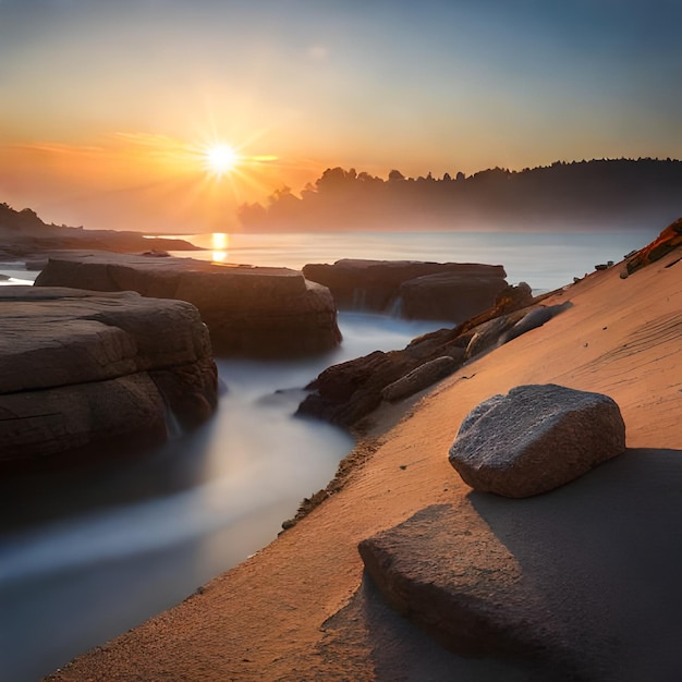 Un tramonto sull'oceano con il sole che tramonta dietro di esso