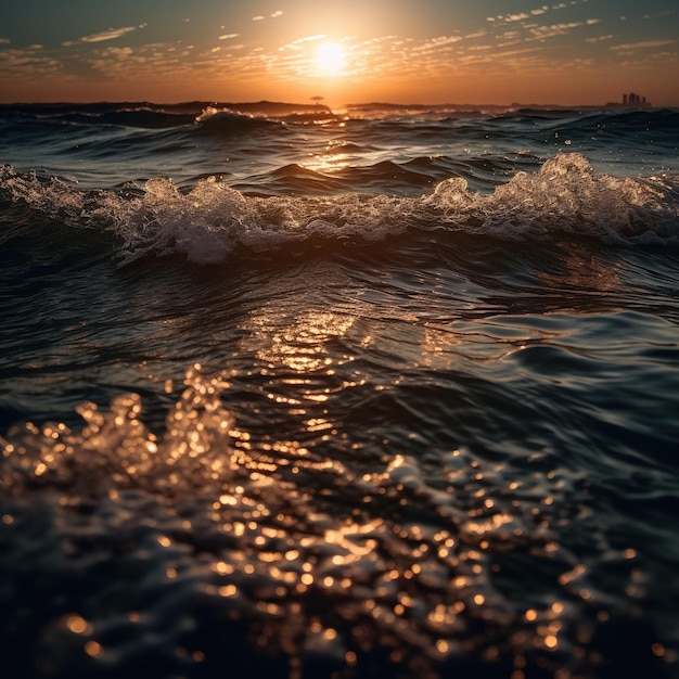 Un tramonto sull'oceano con il sole che tramonta dietro di esso