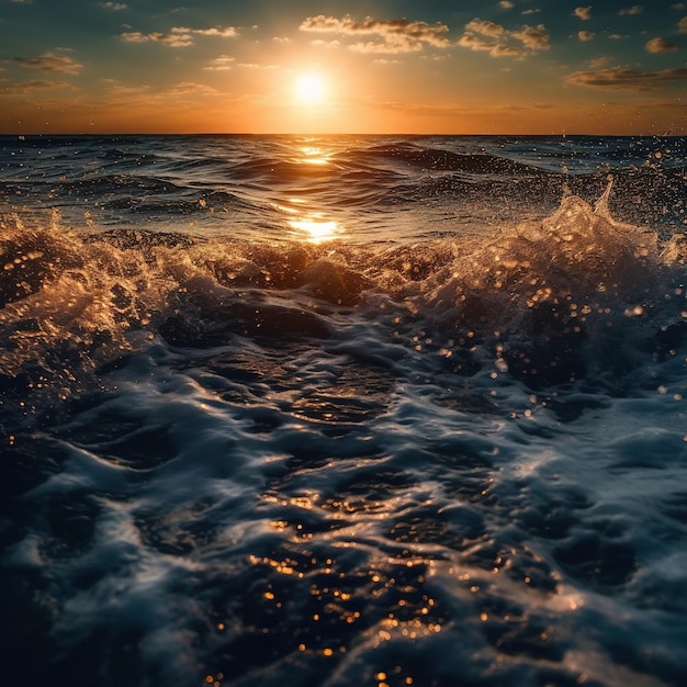 Un tramonto sull'oceano con il sole che tramonta dietro di esso