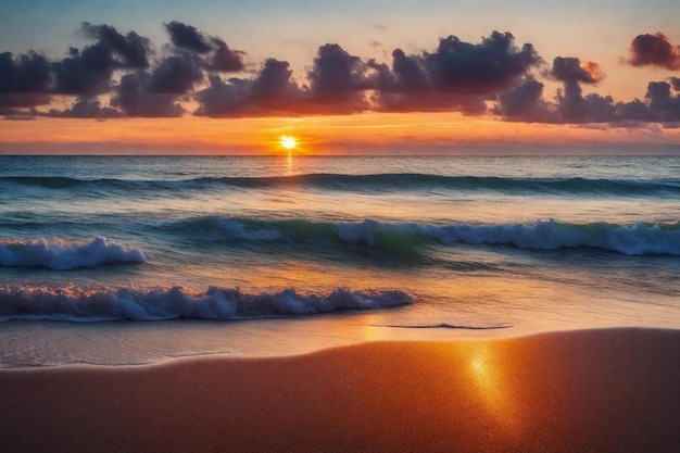 un tramonto sull'oceano con il sole che tramonta dietro le nuvole