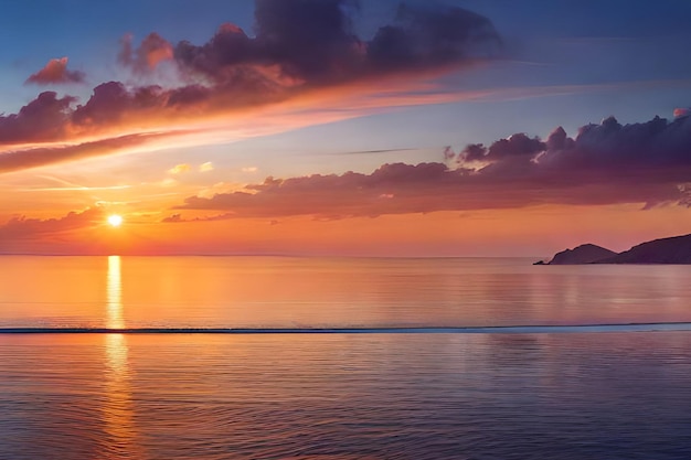 Un tramonto sull'oceano con una barca in primo piano