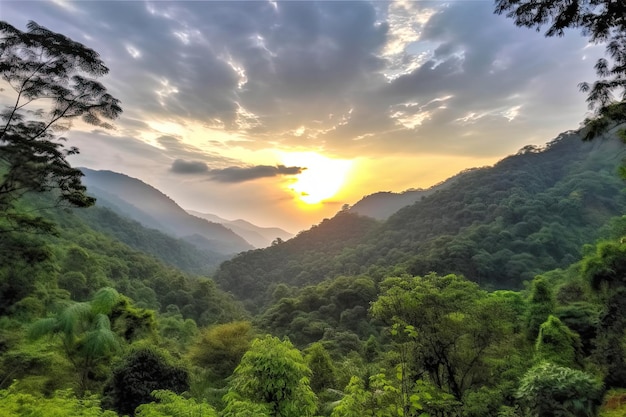 Un tramonto sulle montagne dell'India