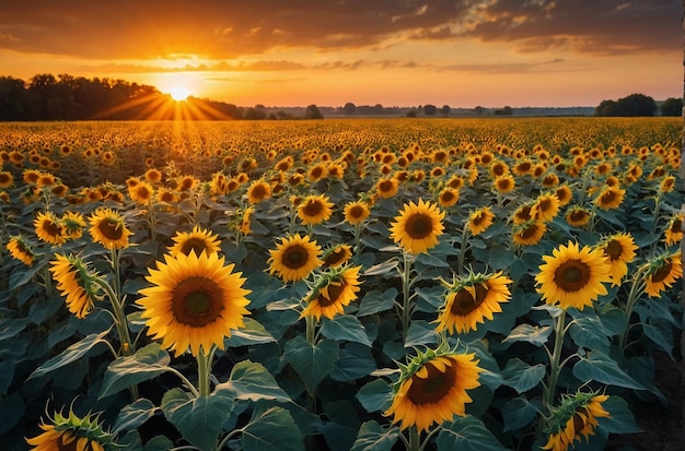 Un tramonto vibrante un'alba su un campo