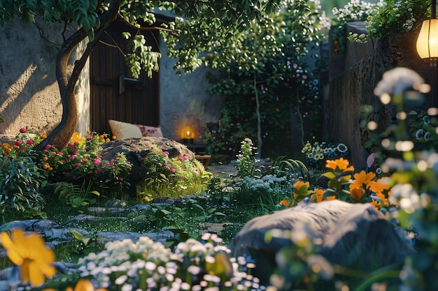 Un tranquillo rifugio in giardino pieno di fiori