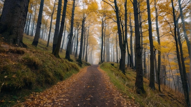 Un tranquillo sentiero boschivo nei colori autunnali