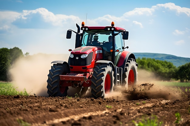 Un trattore che ara un campo