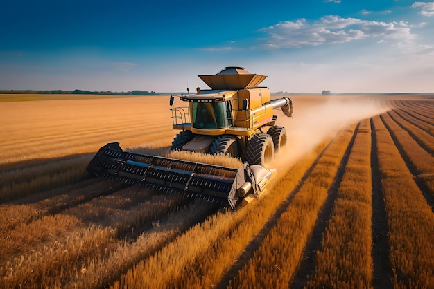 Un trattore giallo in un campo di grano.