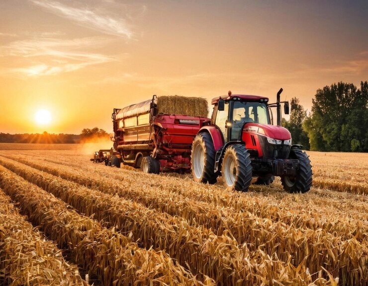 Un trattore nel campo che raccoglie Generative ai