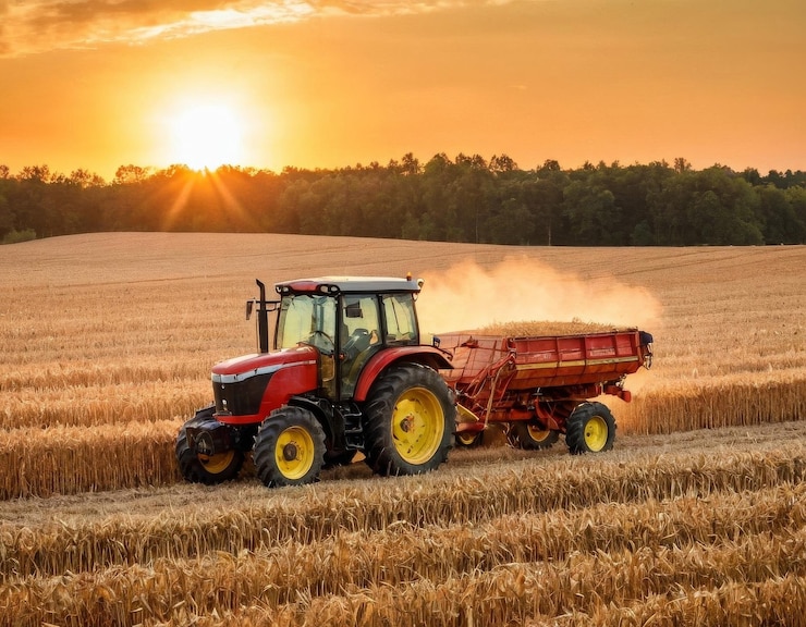 Un trattore nel campo che raccoglie Generative ai