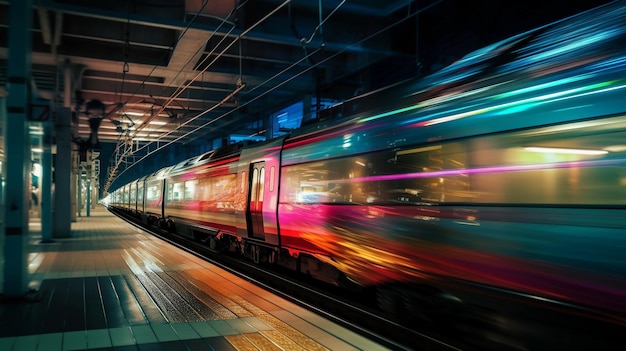 Un treno ad alta velocità un'intelligenza artificiale generatrice di colori sfocati