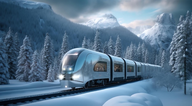 Un treno con le montagne sullo sfondo