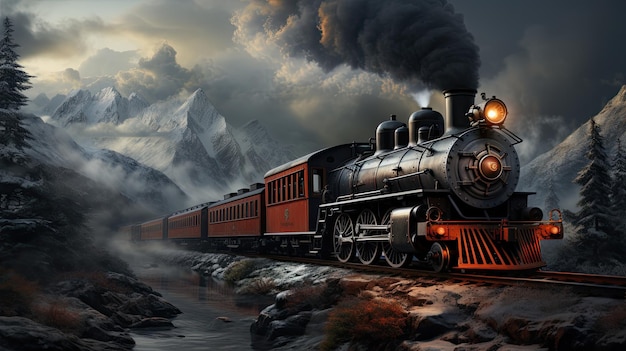 Un treno del XIX secolo che attraversa il selvaggio west