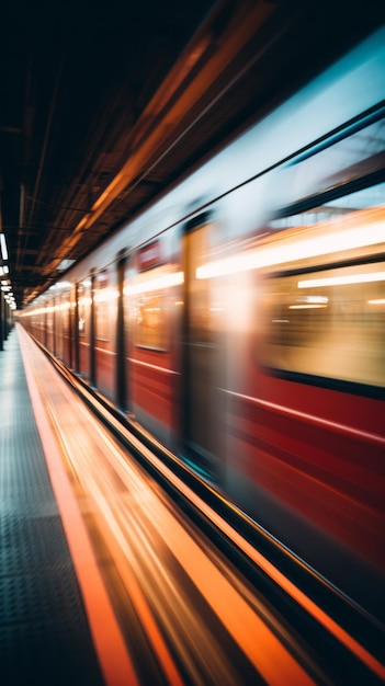 Un treno in movimento in una stazione trafficata