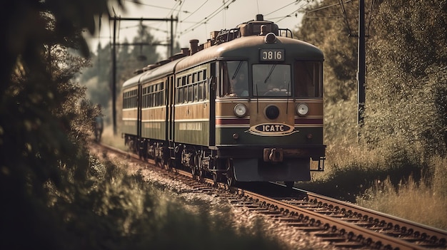 Un treno retrò sta attraversando un'area coperta durante la generazione di Al