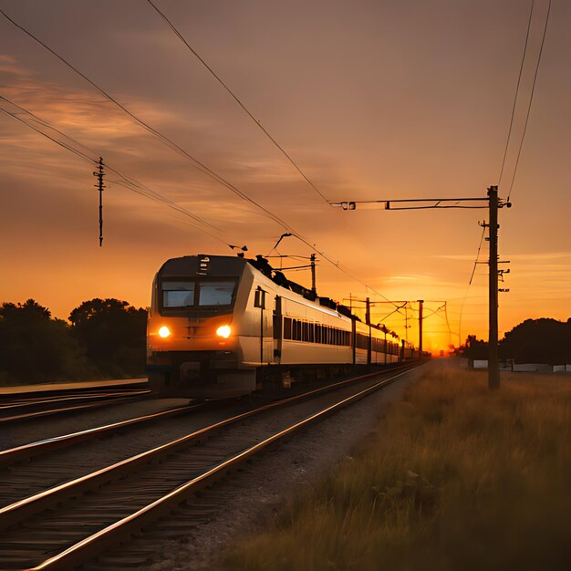 un treno sta scendendo dai binari al tramonto