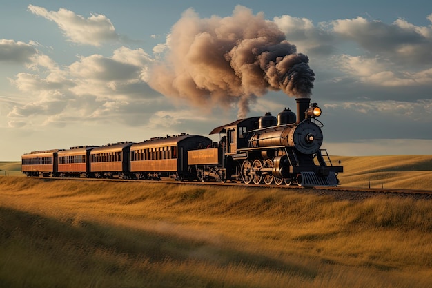 un treno sui binari con il fumo che esce dal camino