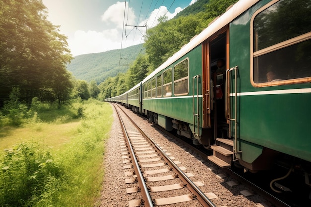 Un treno sui binari con la scritta train a lato