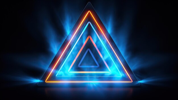 Un triangolo al neon con luci blu e arancioni